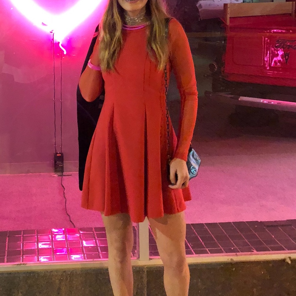 BCBGeneration Red Long Sleeve Fit and Flare Dress